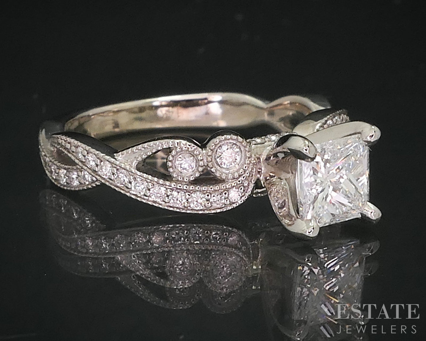 14k White Gold Princess GIA Natural .90ctw Diamond Engagement Ring 3.6g i18125