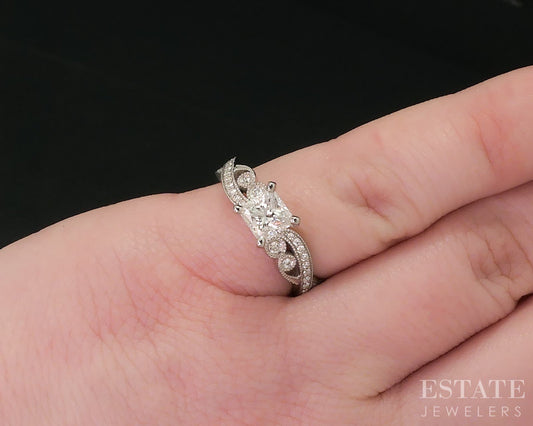 14k White Gold Princess GIA Natural .90ctw Diamond Engagement Ring 3.6g i18125