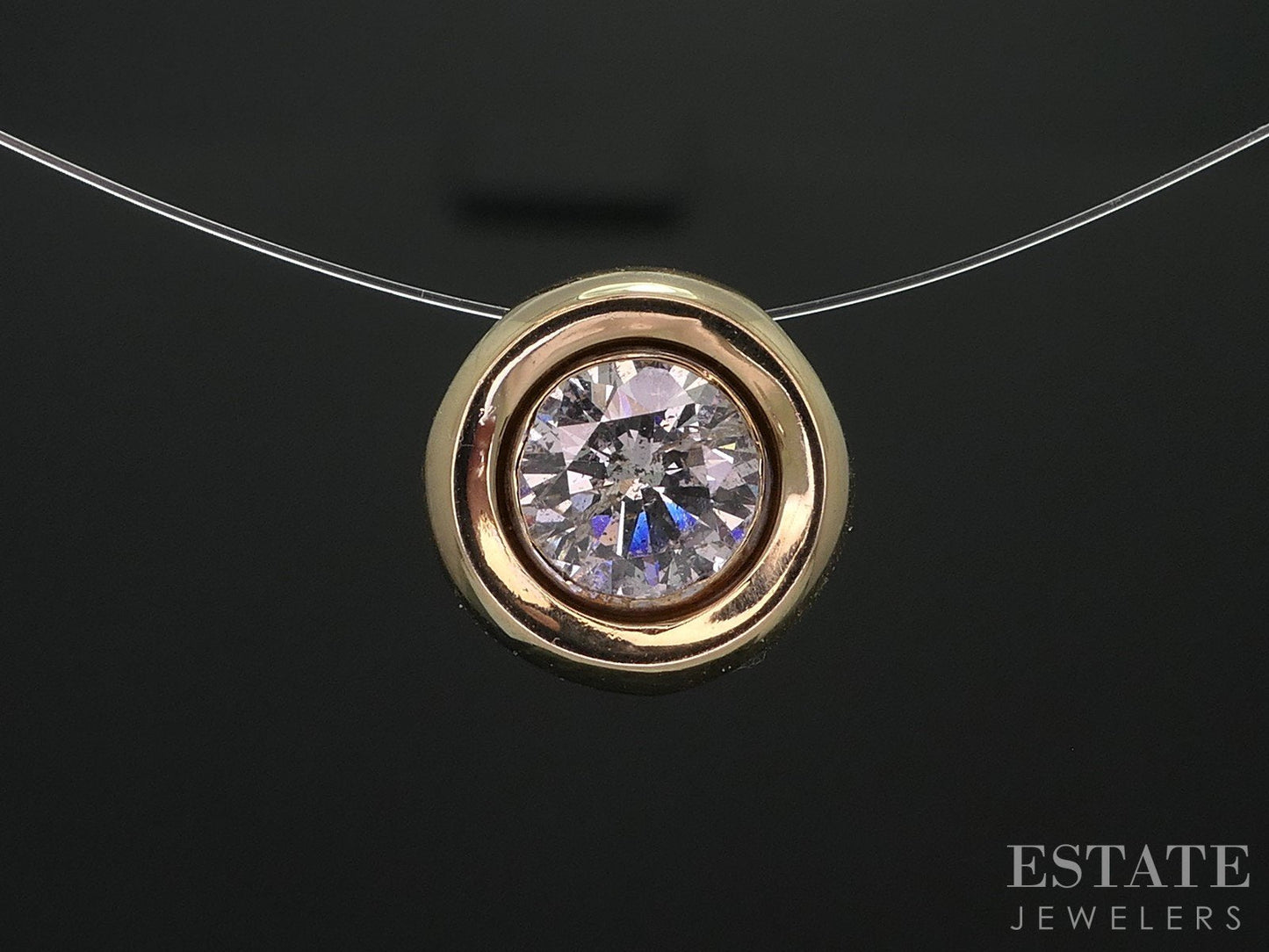 14k Yellow Gold Round Natural .72ct Diamond Bezel Solitaire Pendant 2g i17634