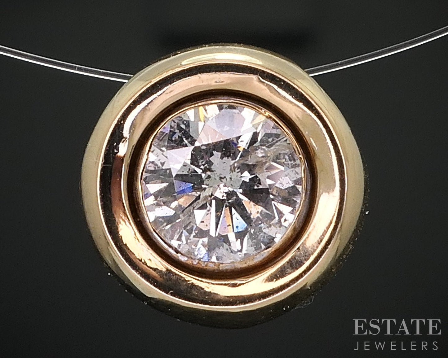 14k Yellow Gold Round Natural .72ct Diamond Bezel Solitaire Pendant 2g i17634