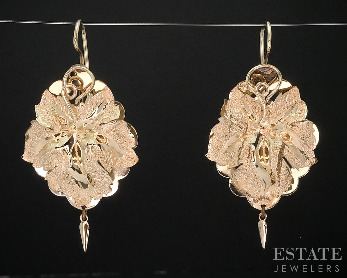Antique Victorian 10k Yellow Gold Leafy Dangle Ladies Earrings 4.2g i18235