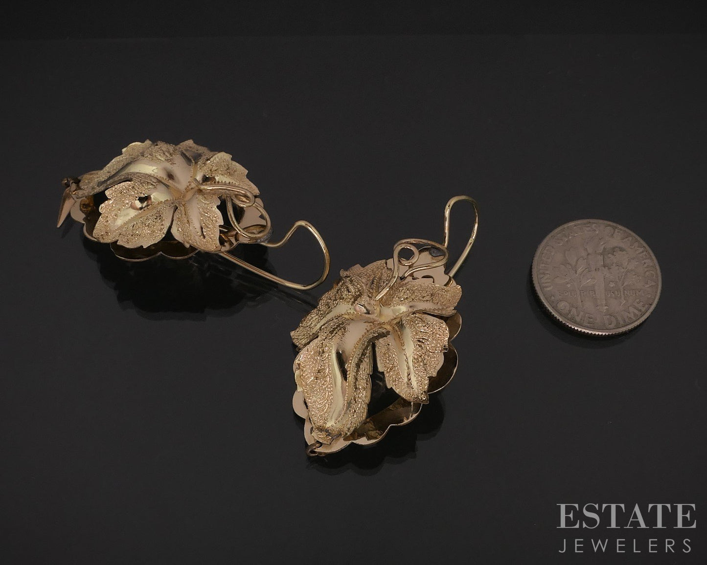 Antique Victorian 10k Yellow Gold Leafy Dangle Ladies Earrings 4.2g i18235