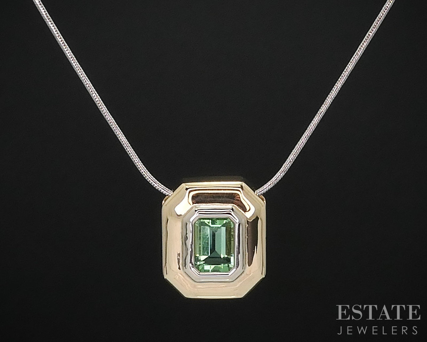 14k Yellow & White Gold Natural Prasiolite Ladies Necklace 6.9g 22"L i18194