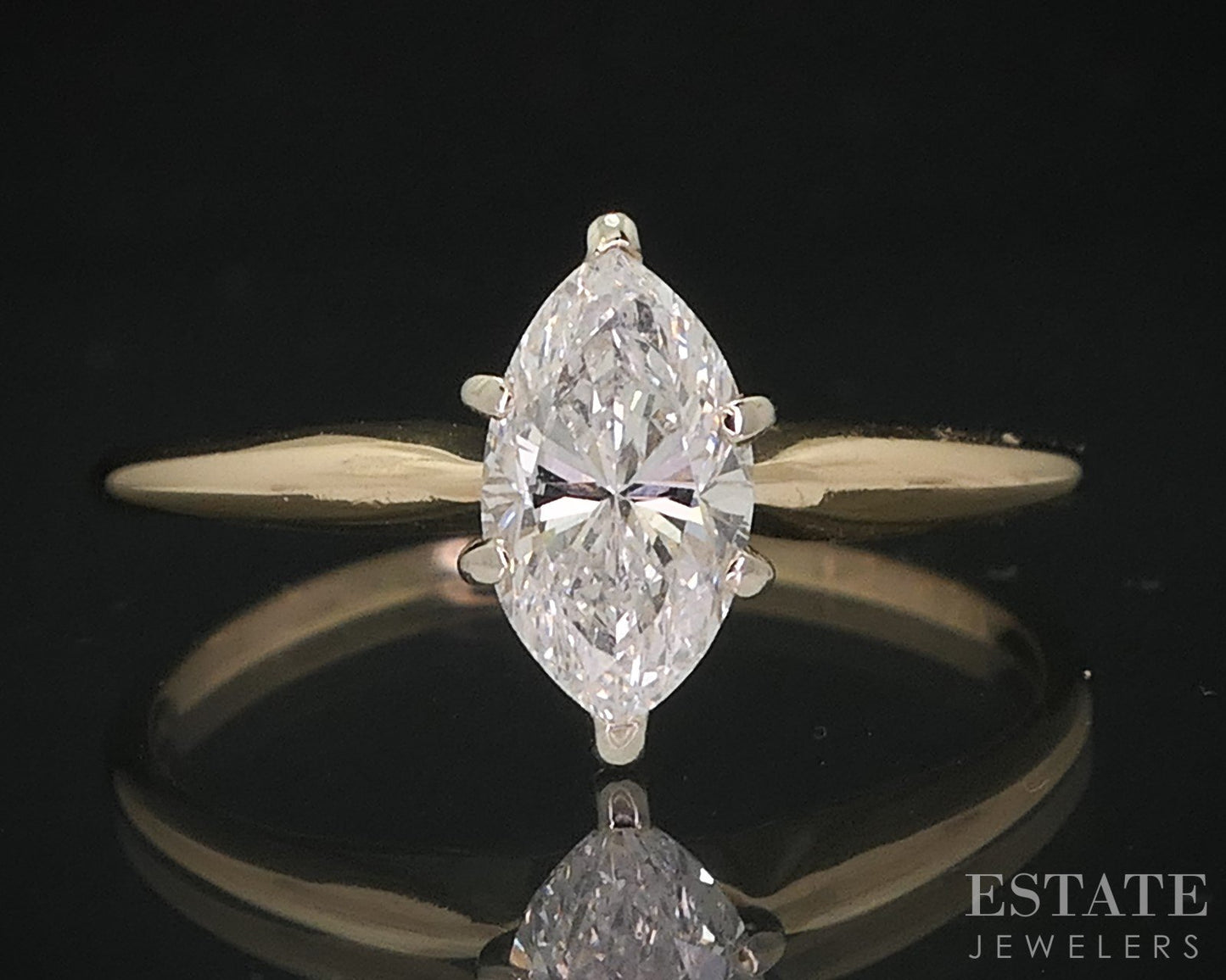 14k Yellow Gold Marquise Natural .45ct Diamond Solitaire Engagement Ring i18189