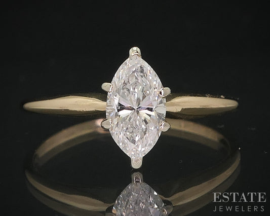 14k Yellow Gold Marquise Natural .45ct Diamond Solitaire Engagement Ring i18189
