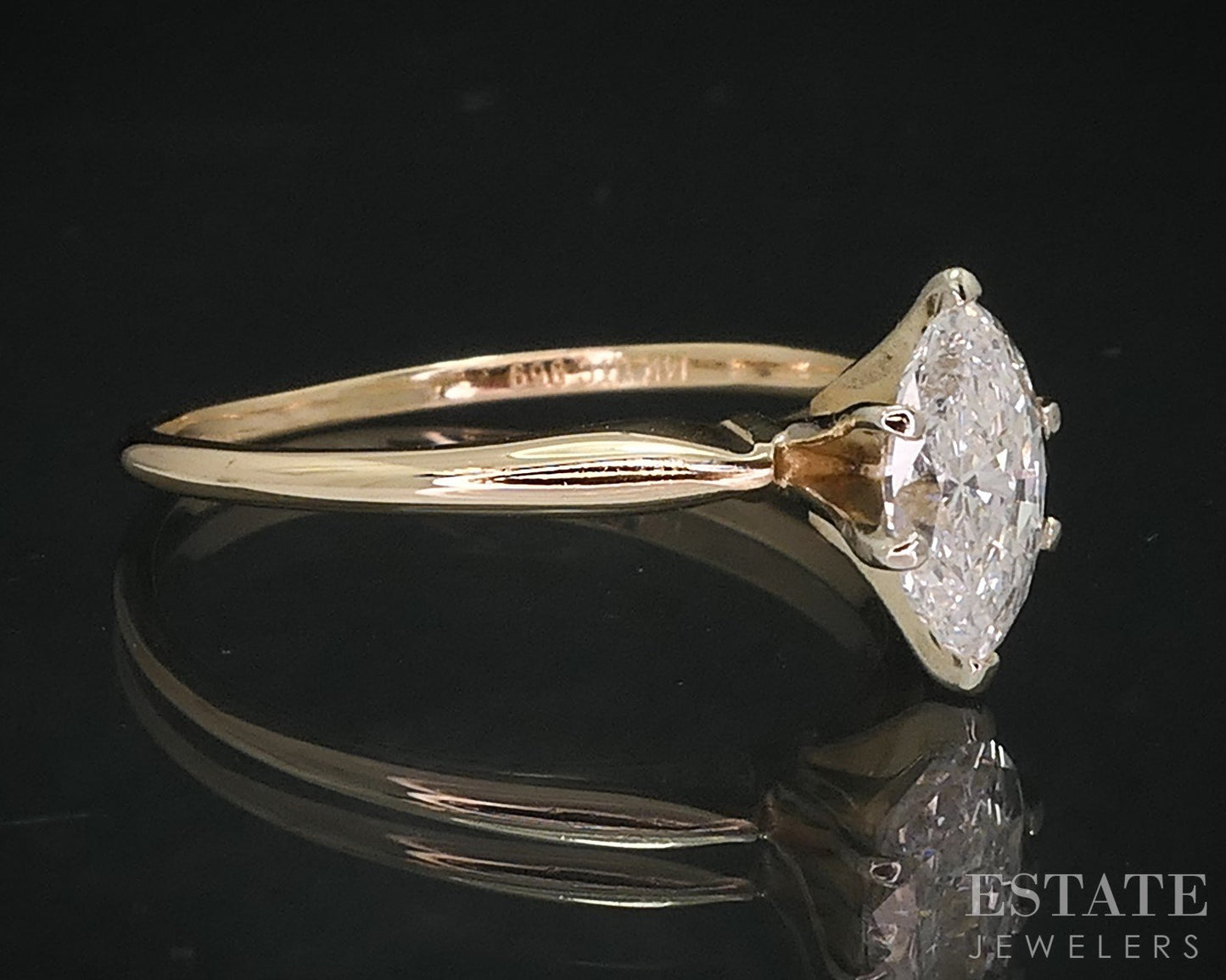 14k Yellow Gold Marquise Natural .45ct Diamond Solitaire Engagement Ring i18189