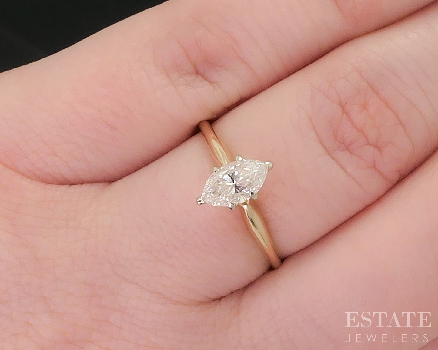 14k Yellow Gold Marquise Natural .45ct Diamond Solitaire Engagement Ring i18189