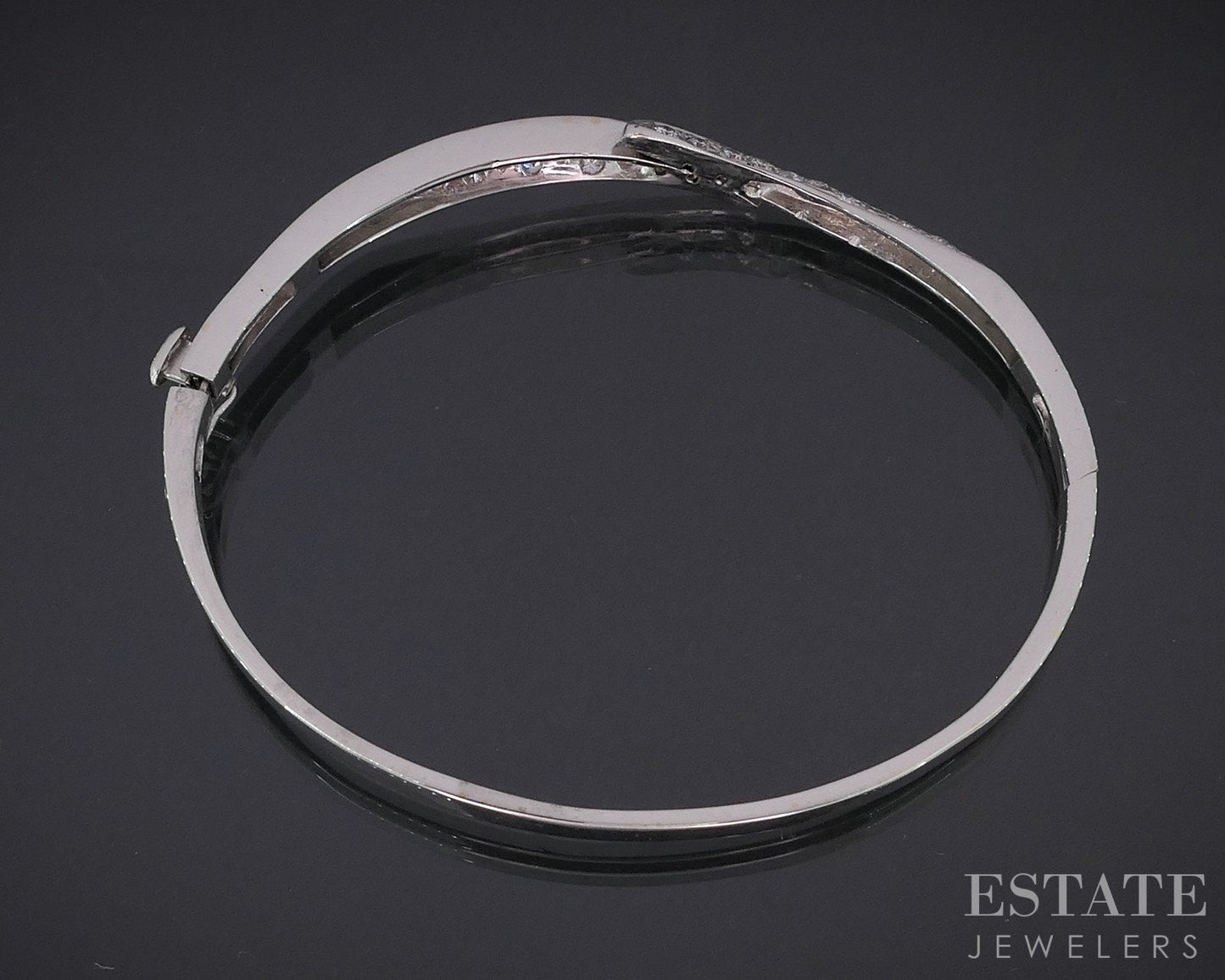 14k White Gold Round Natural .50ctw Diamond Hinged Bangle Bracelet 12g i18200