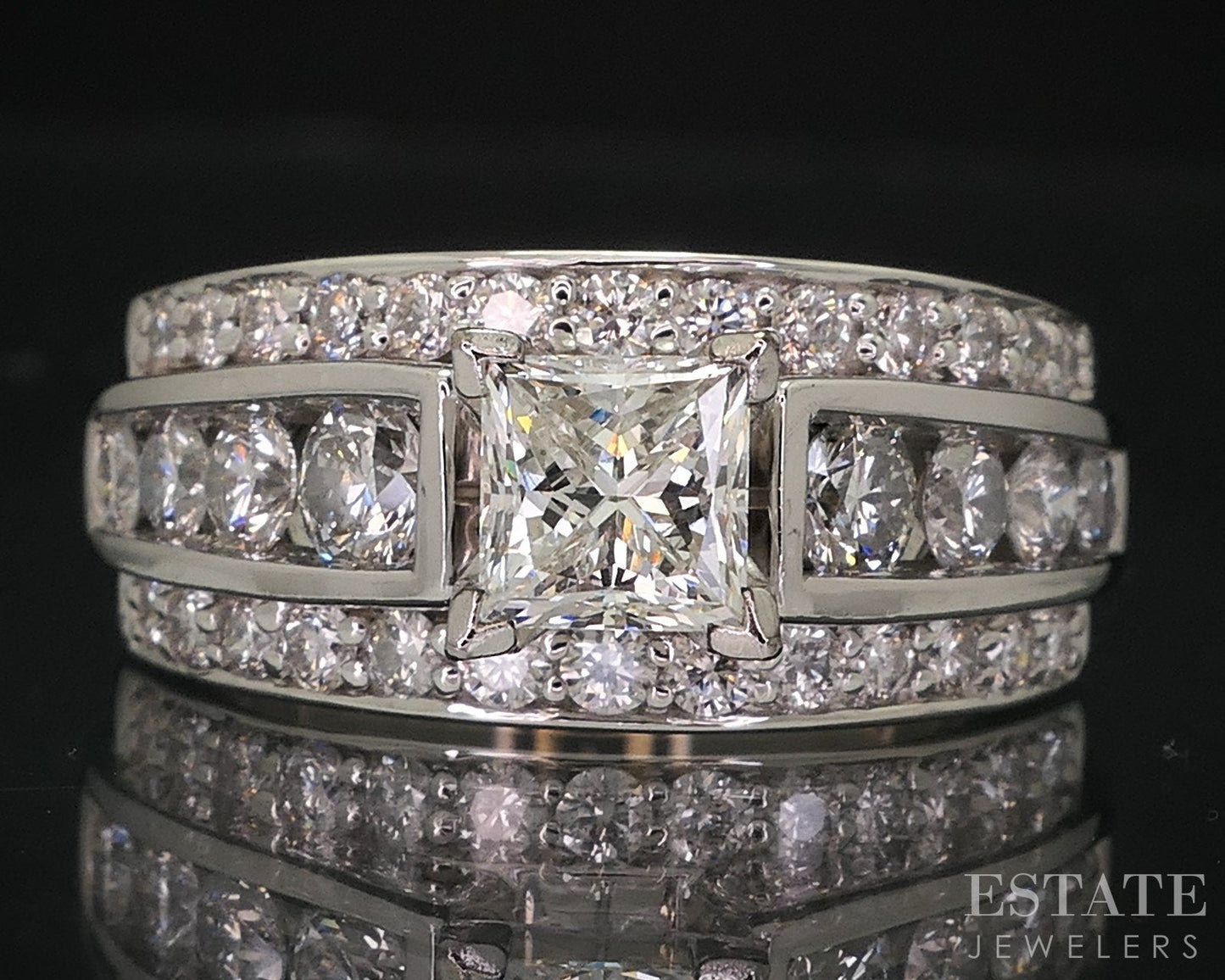 14k White Gold Princess GIA Natural 2.01ctw Diamond Engagement Ring 12.1g i18204