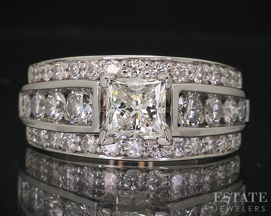 14k White Gold Princess GIA Natural 2.01ctw Diamond Engagement Ring 12.1g i18204