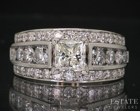 14k White Gold Princess GIA Natural 2.01ctw Diamond Engagement Ring 12.1g i18204