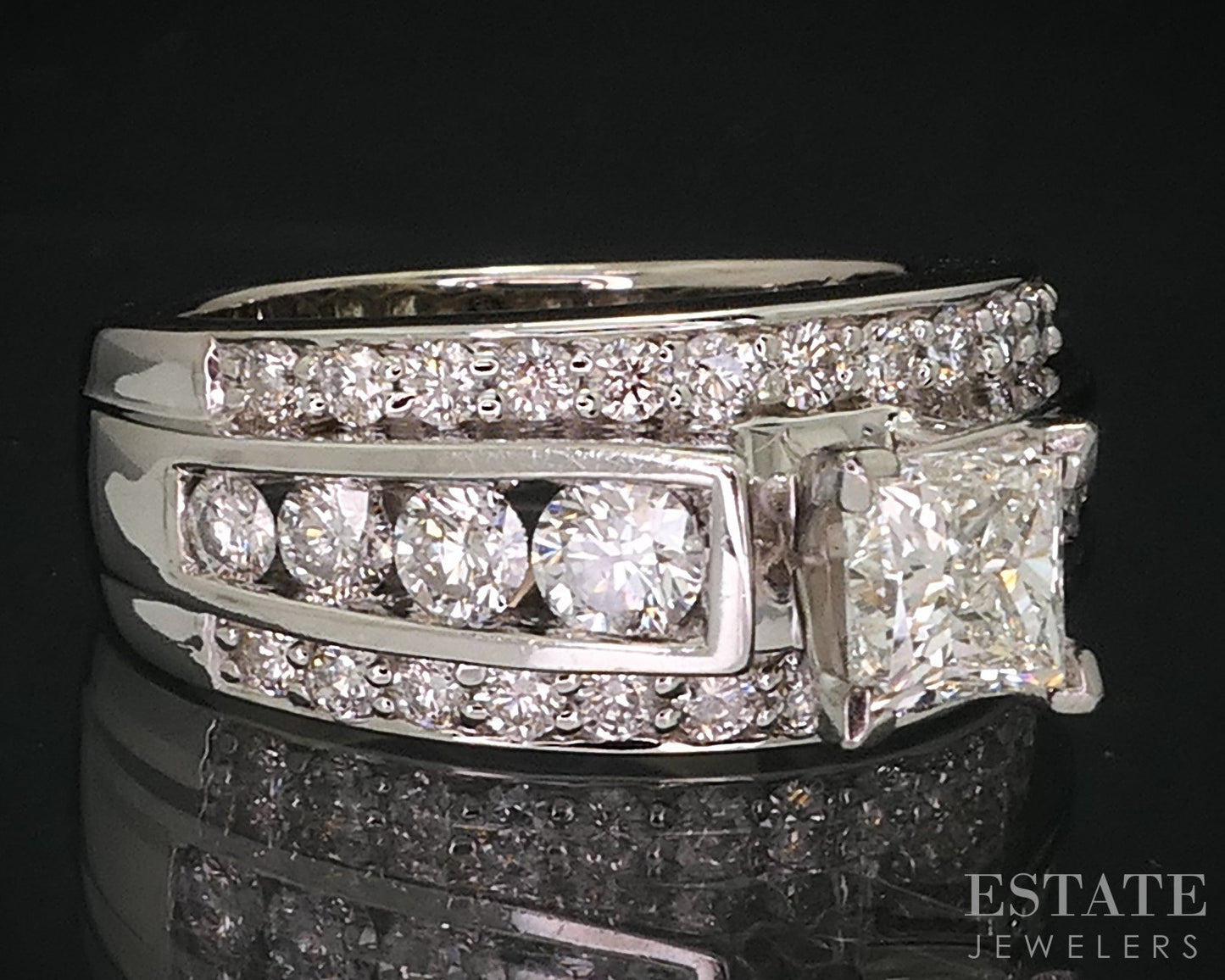 14k White Gold Princess GIA Natural 2.01ctw Diamond Engagement Ring 12.1g i18204