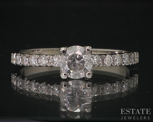 14k White Gold Round Natural .37ctw Diamond Engagement Ring 1.6g i18198
