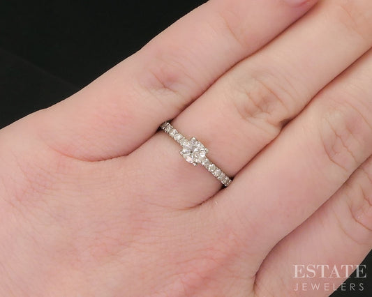 14k White Gold Round Natural .37ctw Diamond Engagement Ring 1.6g i18198
