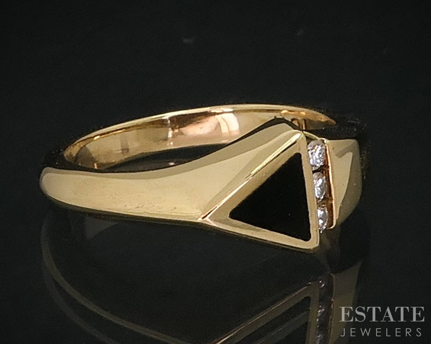 18k Yellow Gold Bernard K. Passman Natural Black Coral & Diamond Ring 4g i18211