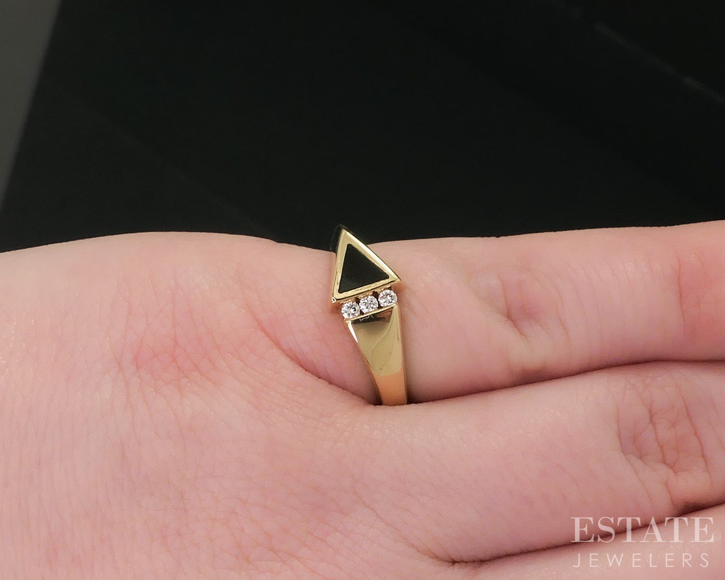 18k Yellow Gold Bernard K. Passman Natural Black Coral & Diamond Ring 4g i18211