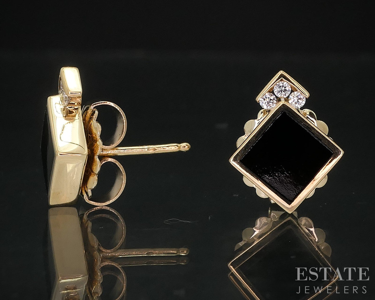 18k Yellow Gold Bernard K. Passman Natural Black Coral & Diamond Earrings i18210