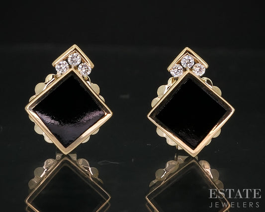 18k Yellow Gold Bernard K. Passman Natural Black Coral & Diamond Earrings i18210