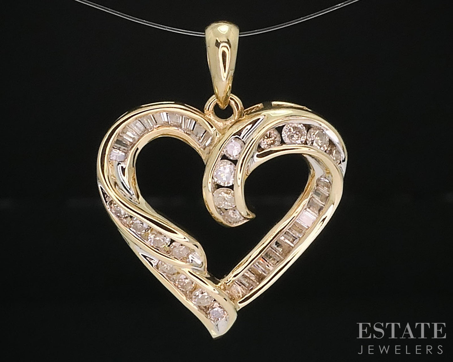 10k Yellow Gold Natural .75ctw Diamond Open Heart Ladies Pendant 3.2g i18224b