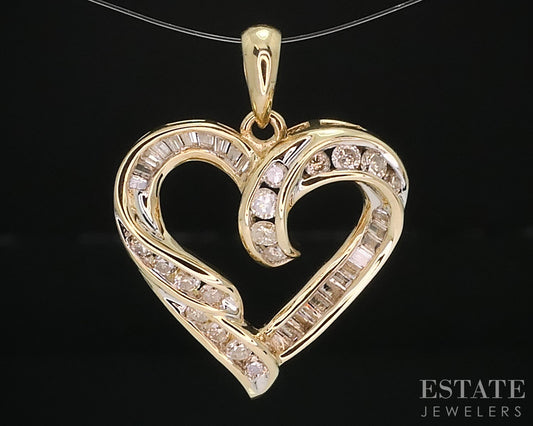 10k Yellow Gold Natural .75ctw Diamond Open Heart Ladies Pendant 3.2g i18224b