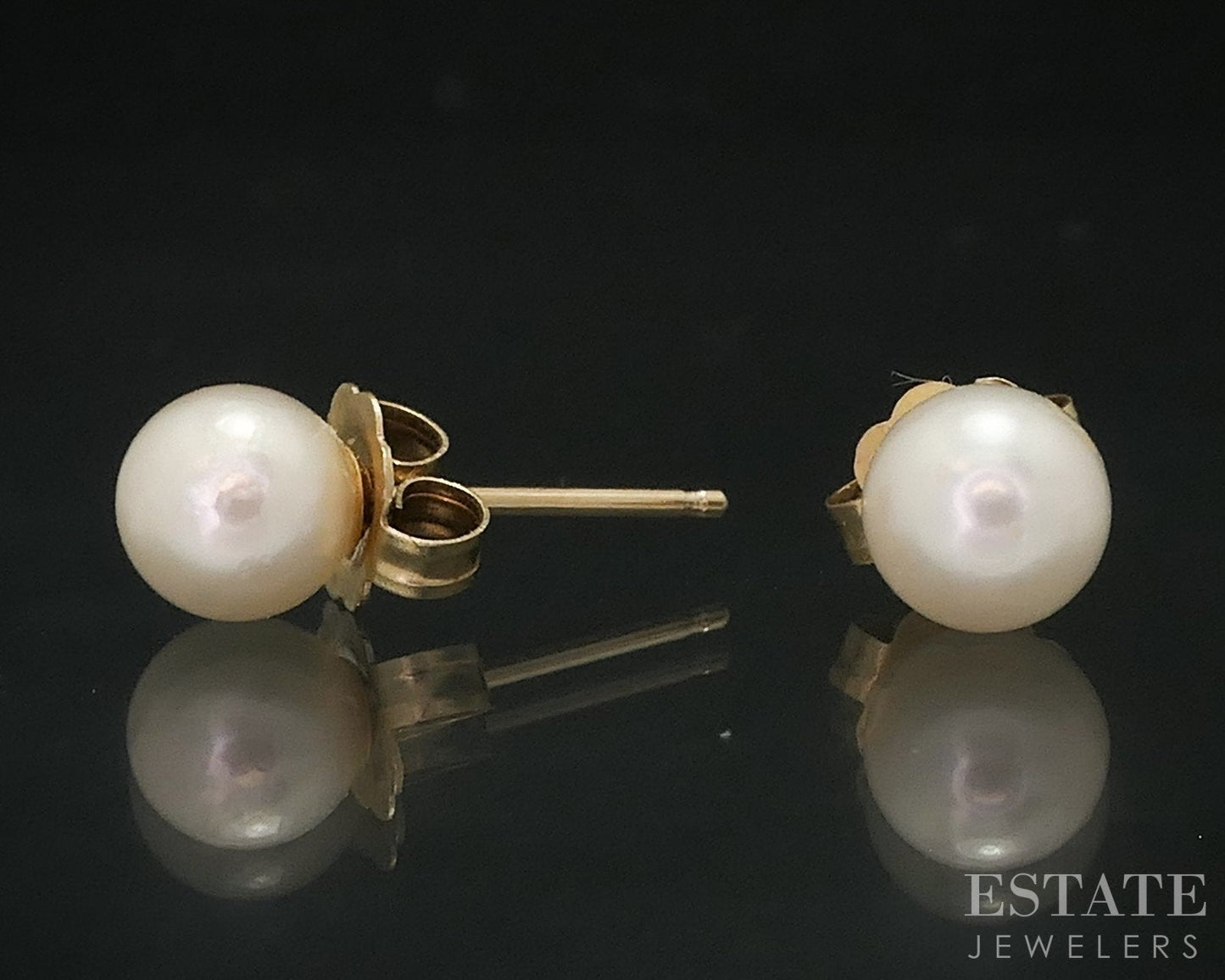 14k Yellow Gold 5mm Cultured Pearl Stud Ladies Earrings i18230b
