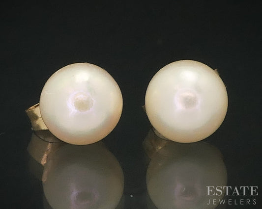 14k Yellow Gold 5.3mm Cultured Pearl Stud Ladies Earrings i18221b