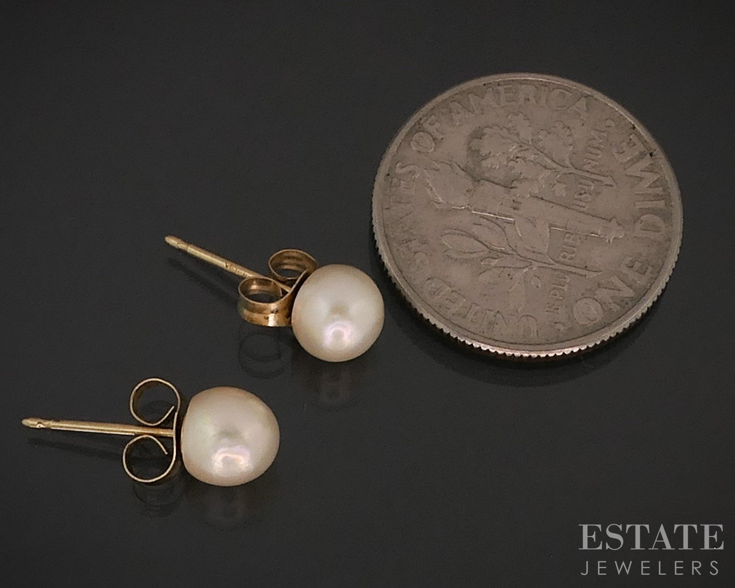 14k Yellow Gold 5.3mm Cultured Pearl Stud Ladies Earrings i18221b