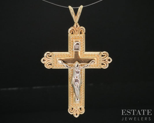 14k Yellow & White Gold Cross Crucifix Ladies Pendant 3.2g i18218b