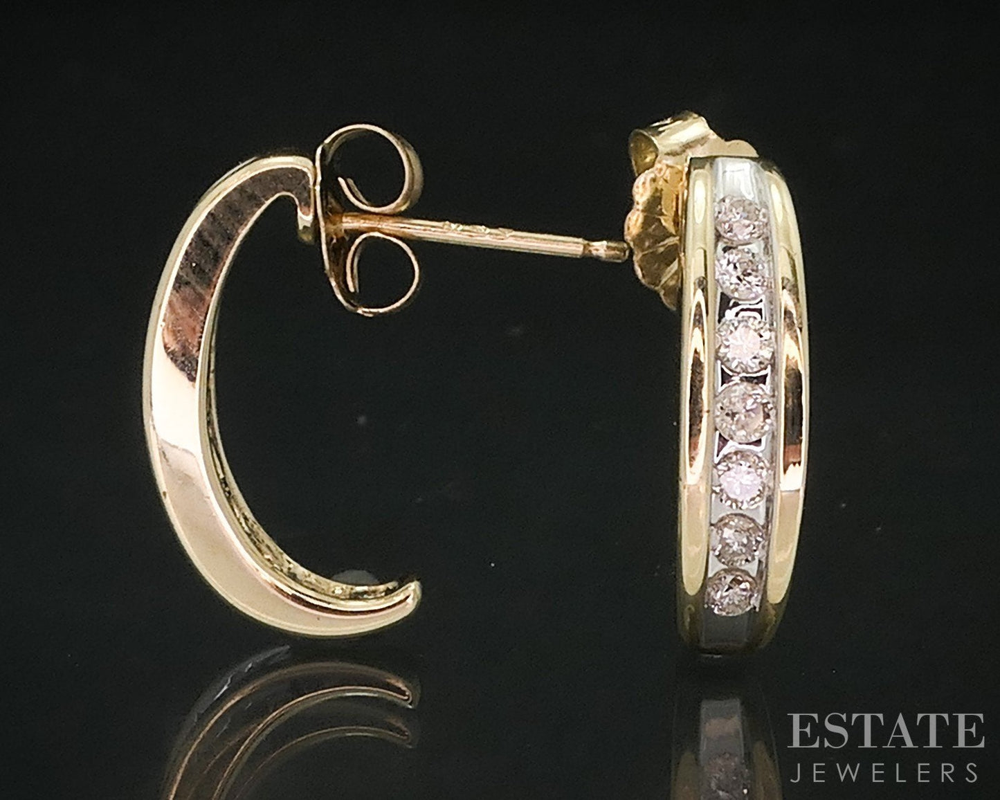 10k Yellow Gold Round Natural .20ctw Diamond J Hoop Earrings 2g i18225b
