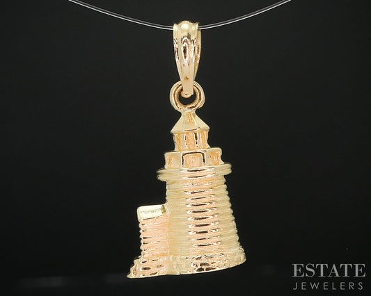 14k Yellow Gold Dimensional Lighthouse Charm Pendant 3.7g i18216b