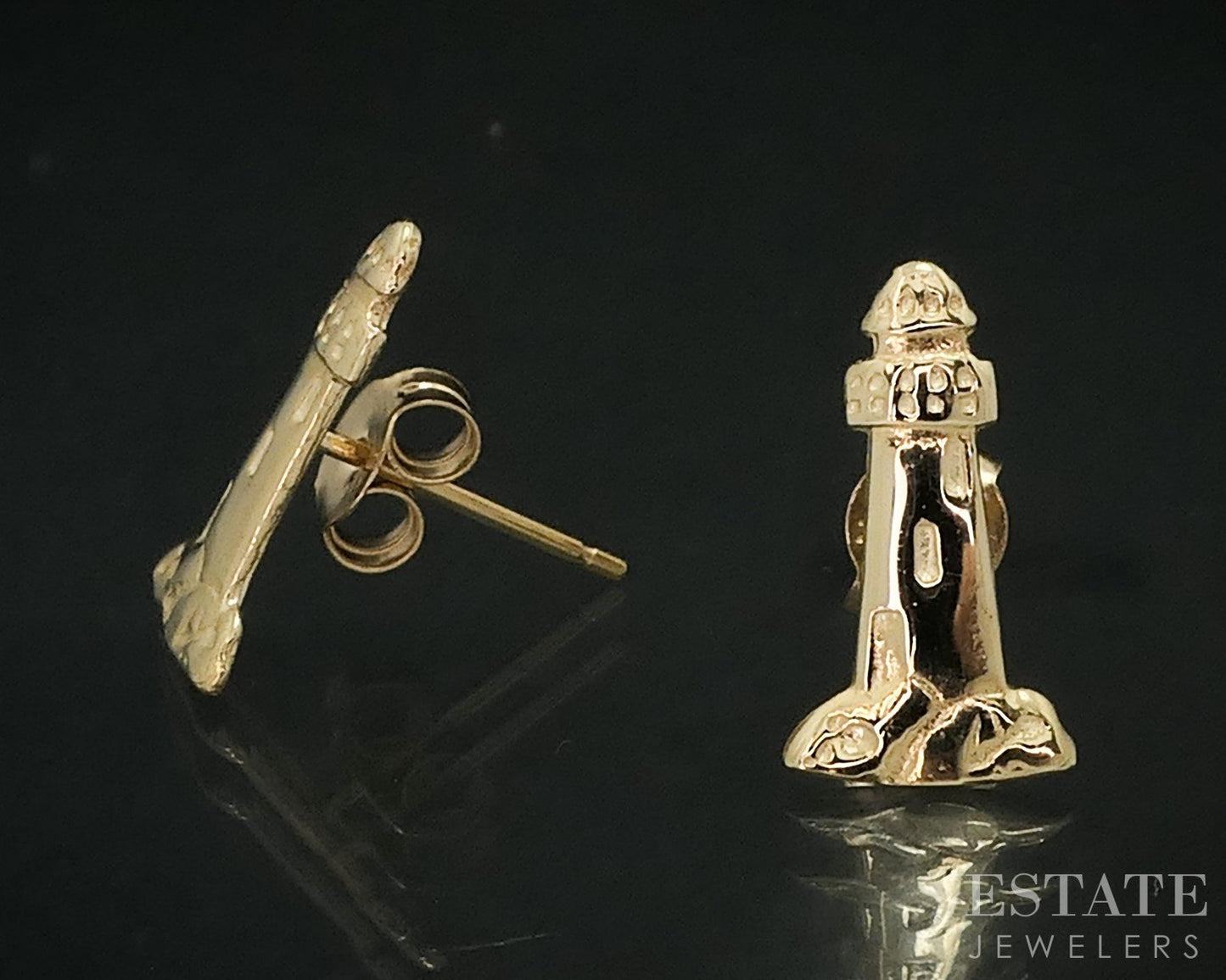 14k Yellow Gold Dimensional Lighthouse Stud Earrings 1.2g i18233b