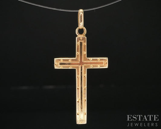Vintage 14k Yellow Gold Engraved Cross Charm Pendant 1.4g i18212b