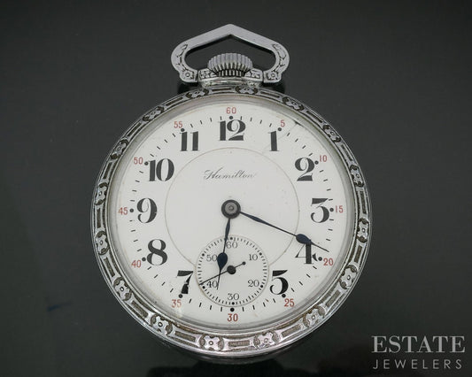 Antique Silver Tone Hamilton Grade 992 21j Pocket Watch i15693