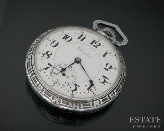 Antique Silver Tone Hamilton Grade 992 21j Pocket Watch i15693