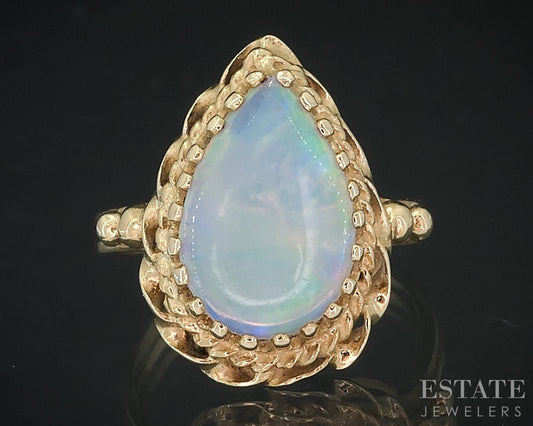 Vintage 14k Yellow Gold Pear Natural Opal Ladies Ring 4.1g i15916