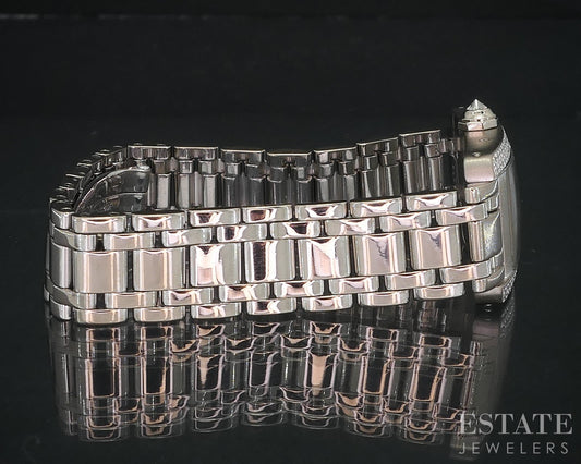 Cartier Tank Americaine 1713 18k White Gold Diamond Guilloche Watch i18292