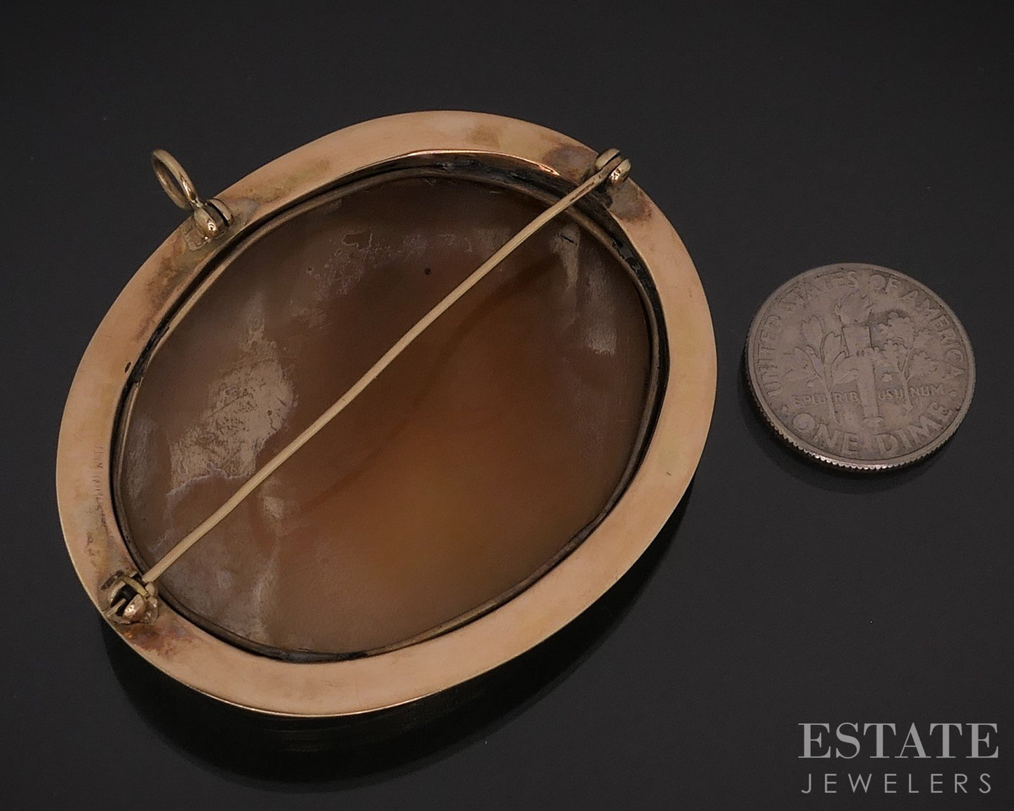 Antique Victorian 10k Yellow Gold Signed Cupid Cameo Pin Pendant 16g i18279