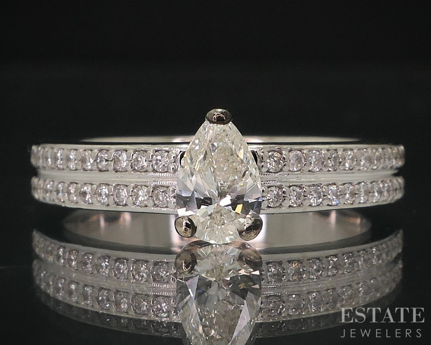 14k White Gold Pear Natural .50ctw Diamond Engagement Ring 4.8g i18300