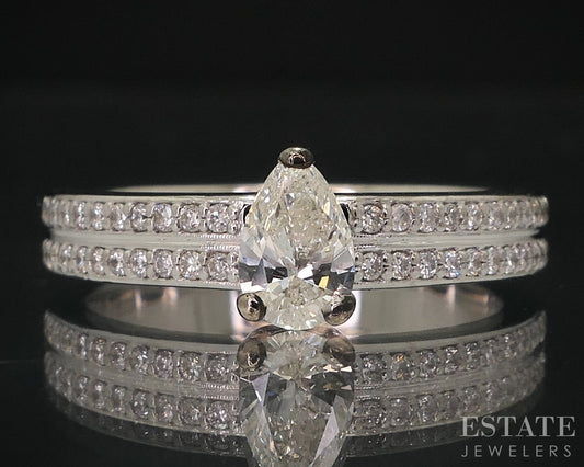 14k White Gold Pear Natural .50ctw Diamond Engagement Ring 4.8g i18300