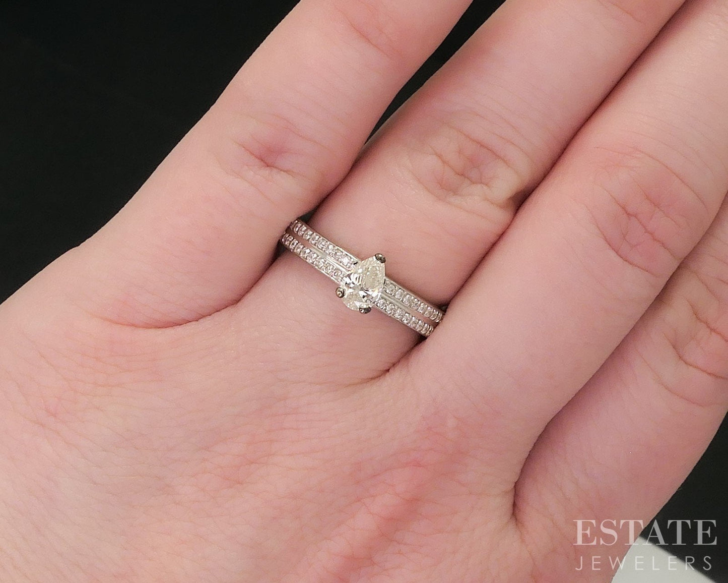14k White Gold Pear Natural .50ctw Diamond Engagement Ring 4.8g i18300
