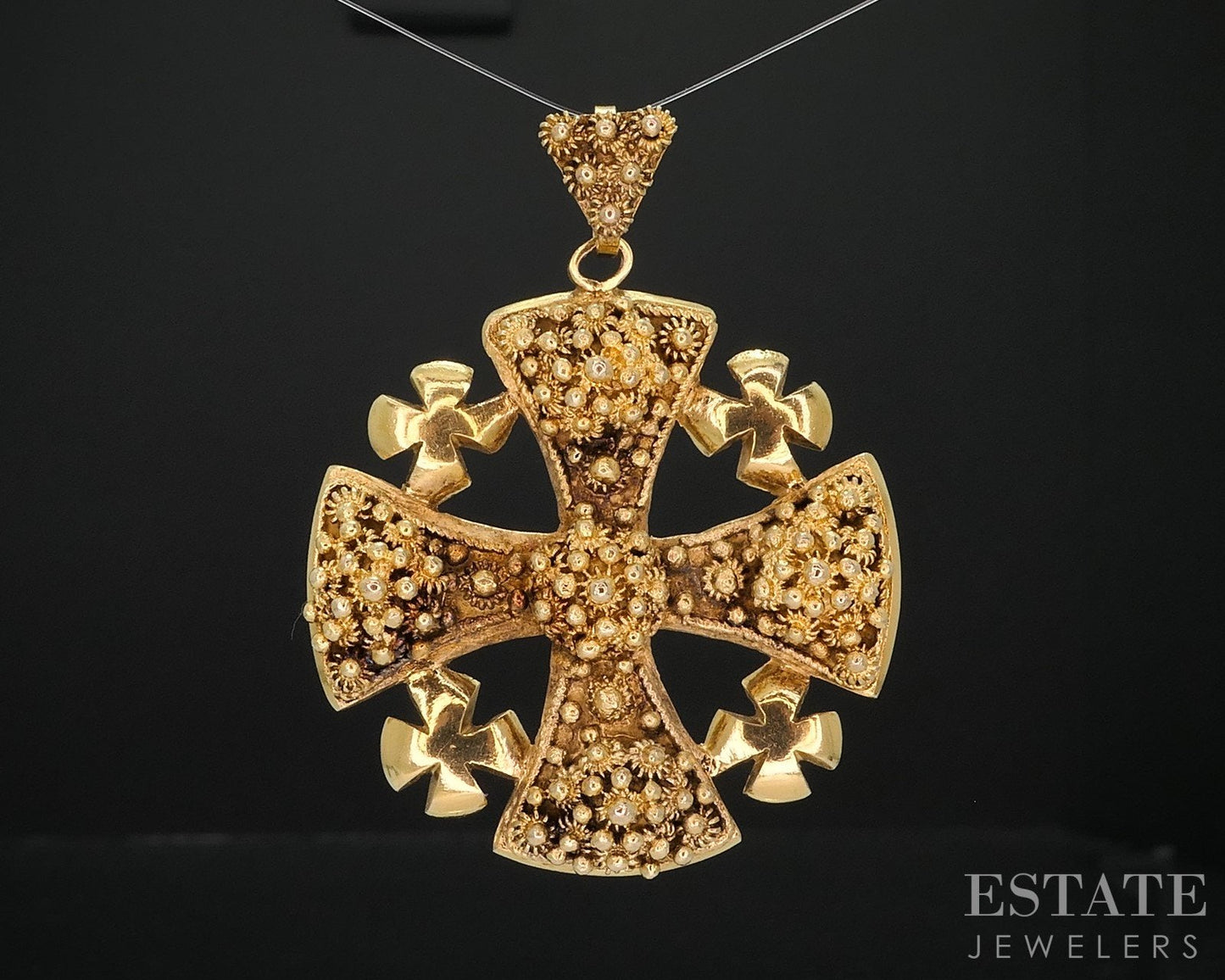 Antique 14k Yellow Gold Handmade Jerusalem Cross Castellani Pendant 21g i18301