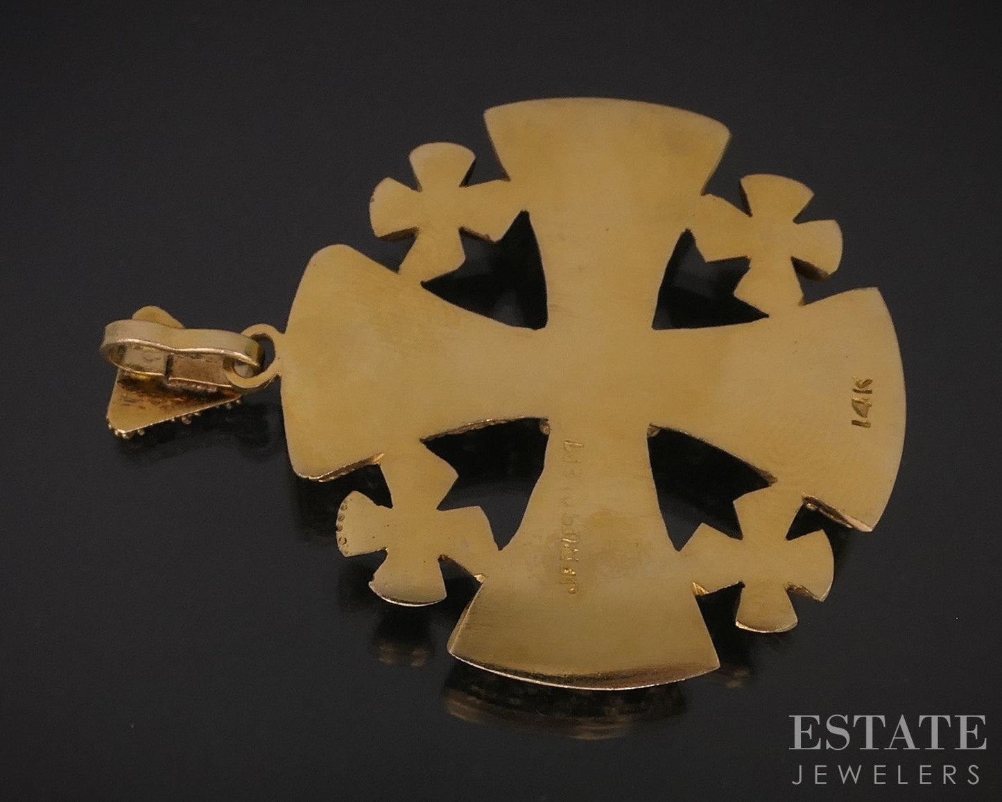 Antique 14k Yellow Gold Handmade Jerusalem Cross Castellani Pendant 21g i18301