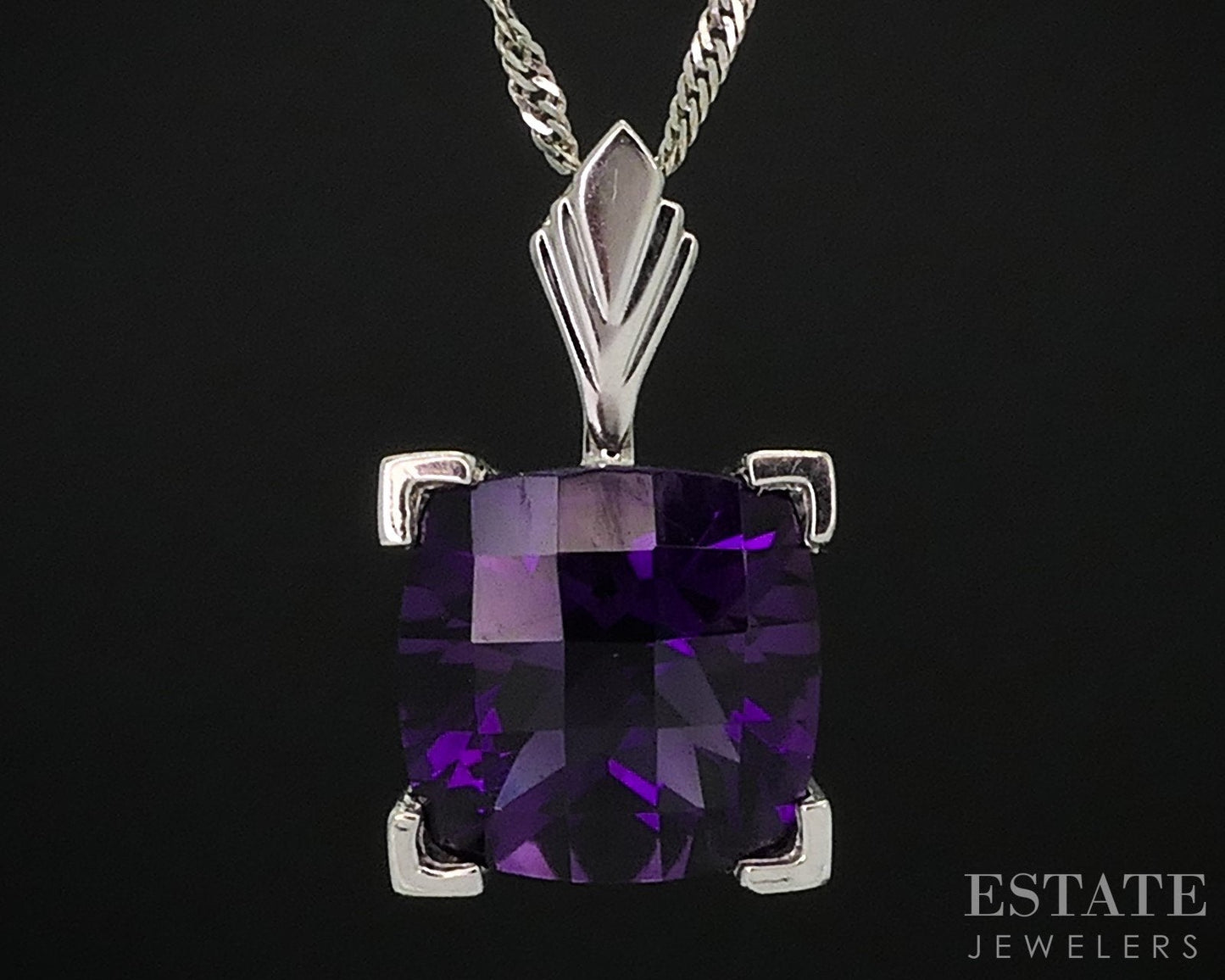 14k White Gold EFFY Cushion Natural Amethyst Ladies Necklace 3.6g 18"L i18297