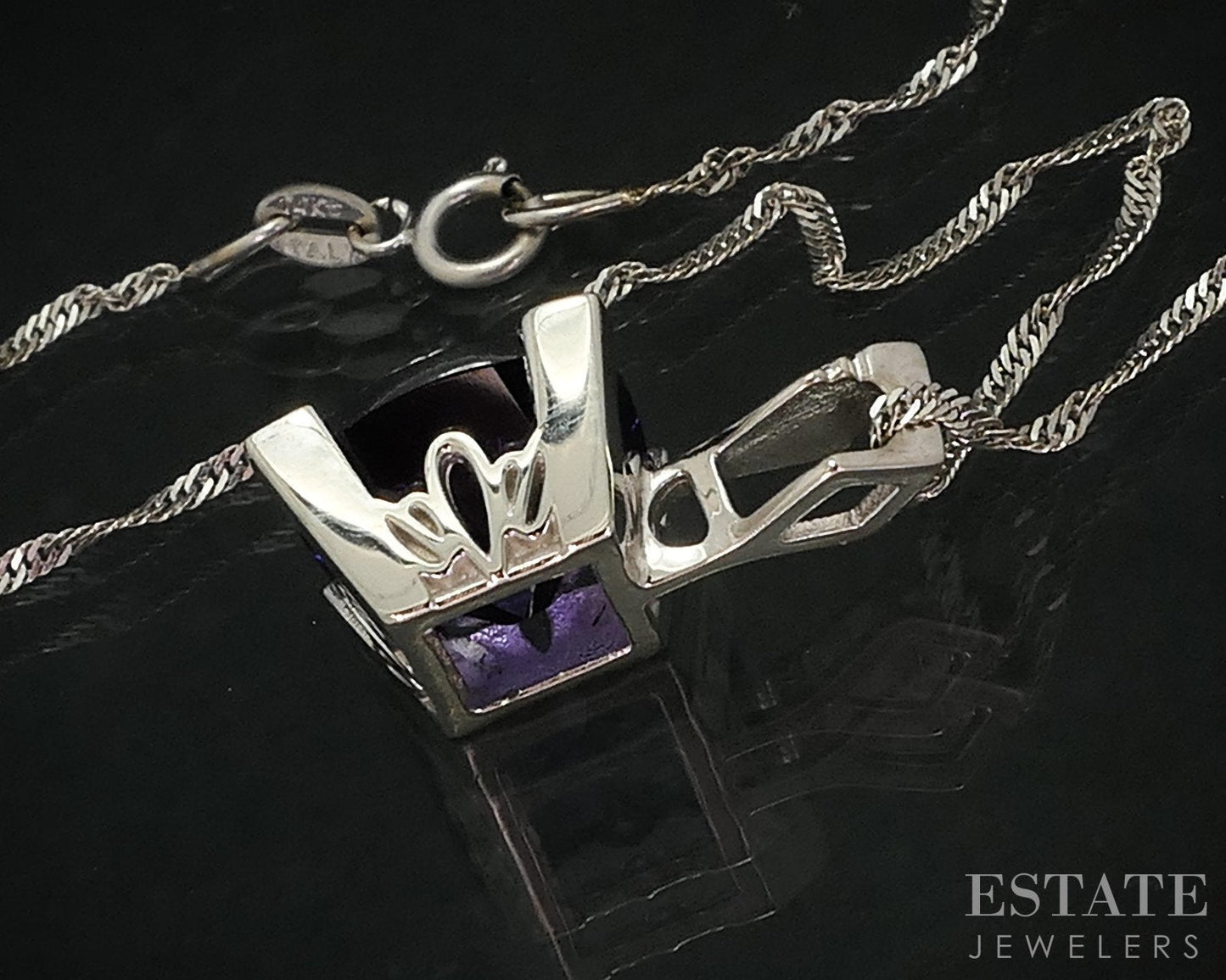 14k White Gold EFFY Cushion Natural Amethyst Ladies Necklace 3.6g 18"L i18297