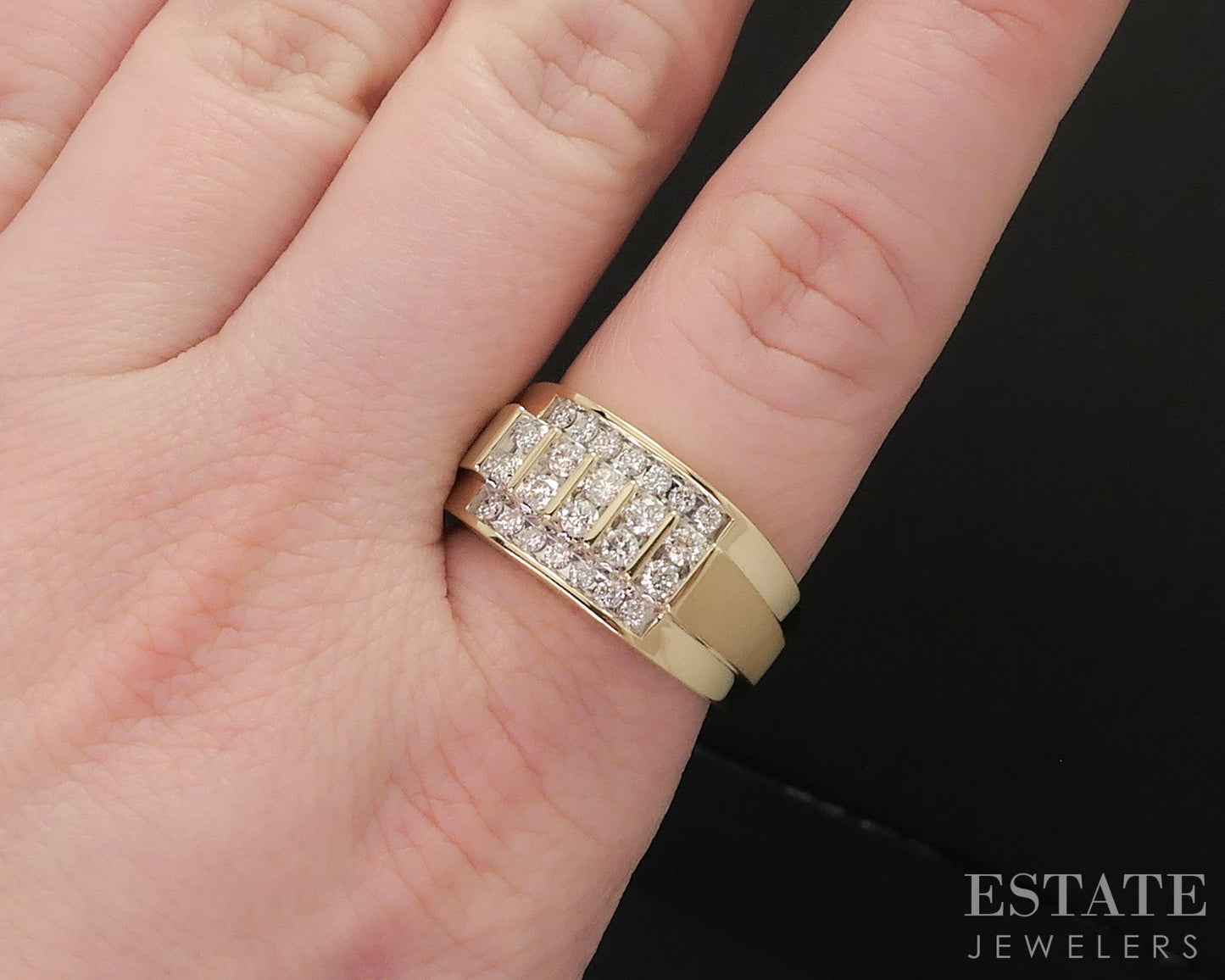 Vintage 10k Yellow Gold Natural .58ctw Diamond Mens Band Ring 7.6g i18298