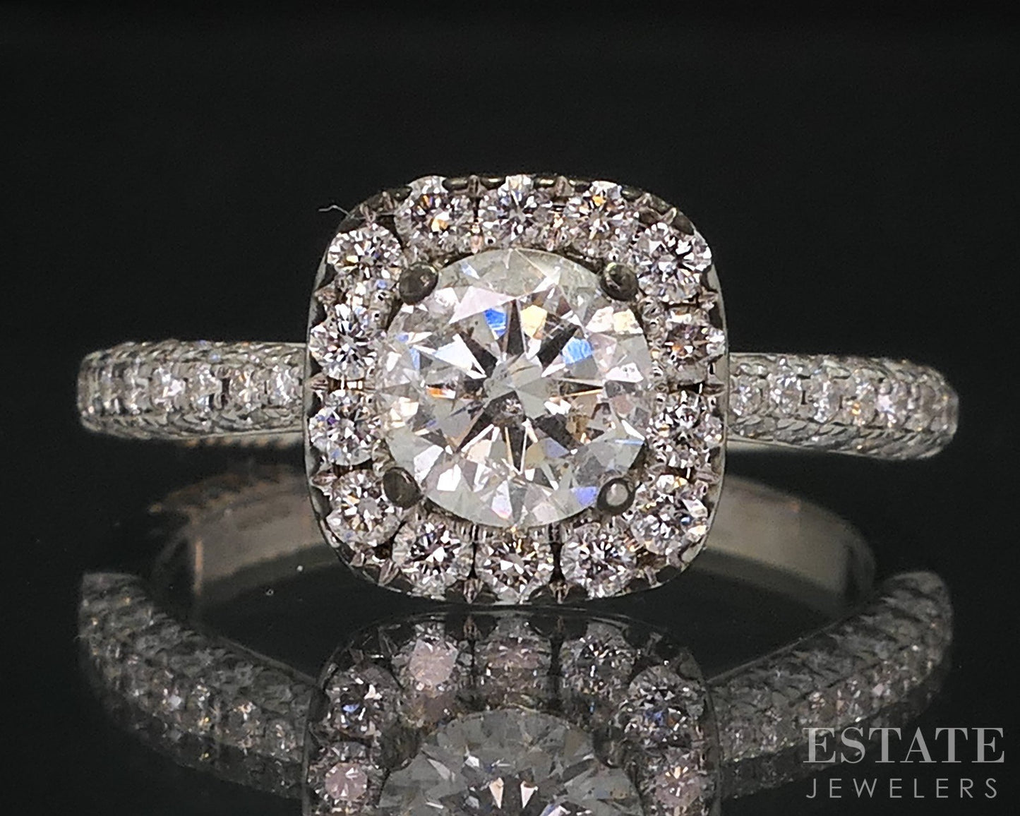 14k White Gold Round Natural 1.03ctw Diamond Halo Engagement Ring 3.5g i18289