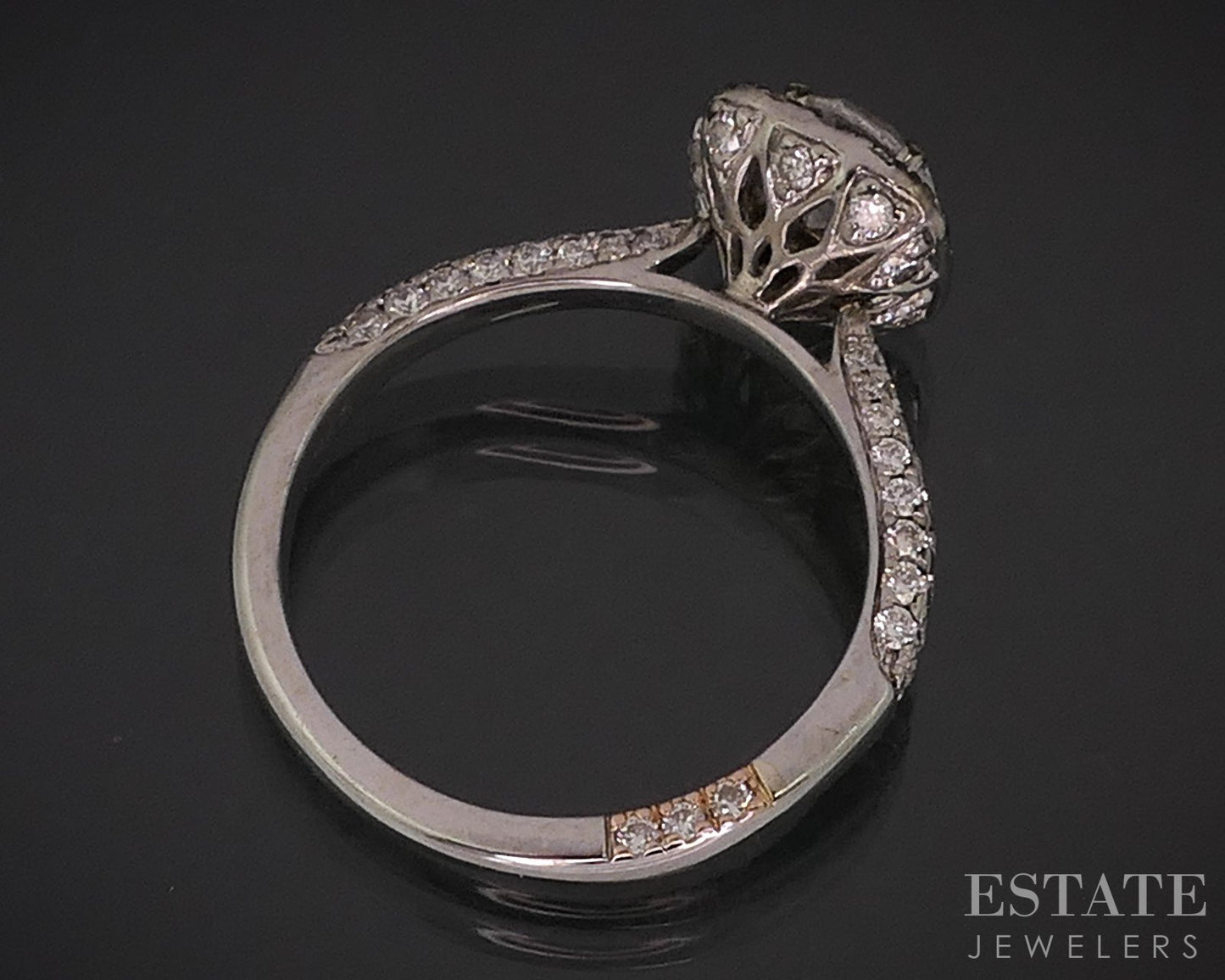 14k White Gold Round Natural 1.03ctw Diamond Halo Engagement Ring 3.5g i18289