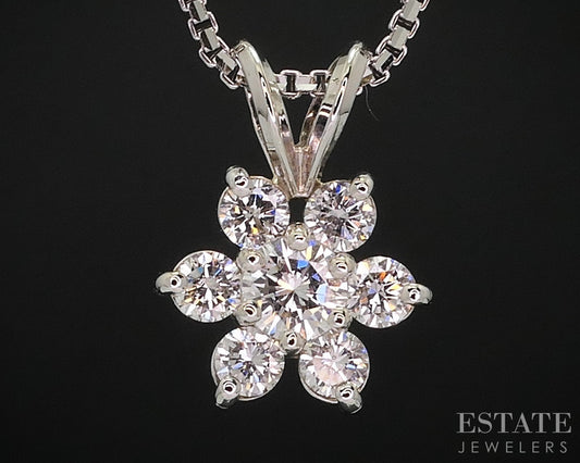 14k White Gold Natural .56ctw Diamond Cluster Ladies Necklace 4g 16"L i18277