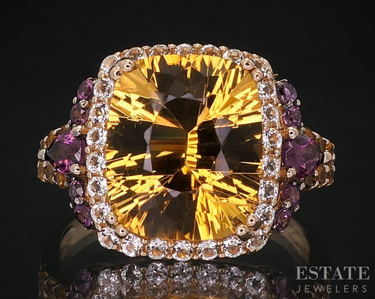 14k Strawberry Gold LeVian Natural Citrine Tourmaline & Topaz Ring 5.1g i18275
