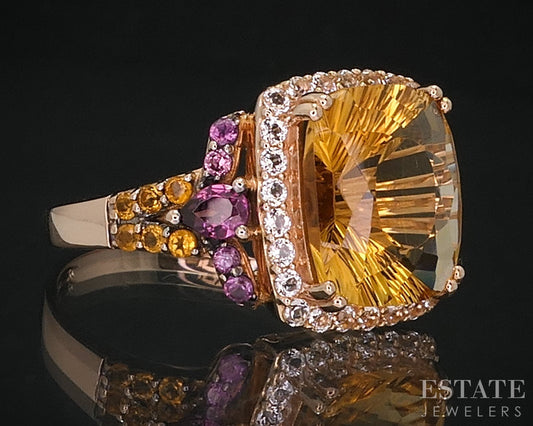 14k Strawberry Gold LeVian Natural Citrine Tourmaline & Topaz Ring 5.1g i18275